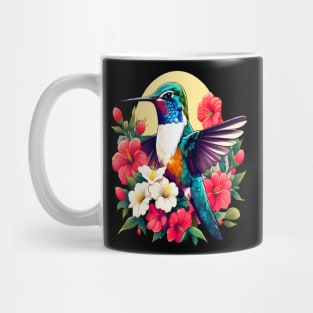 Cute Ruby Throated Hummingbird Surrounded by Spring Flowers Mug